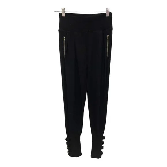 Free People Movement XS Mid-Rise Buckle Ankle Detail Black Pants - Picture 3 of 9